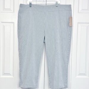 NWT Hope & Harlow Blue White Stripe Print Stretch Pull-On Capri Pants 3X